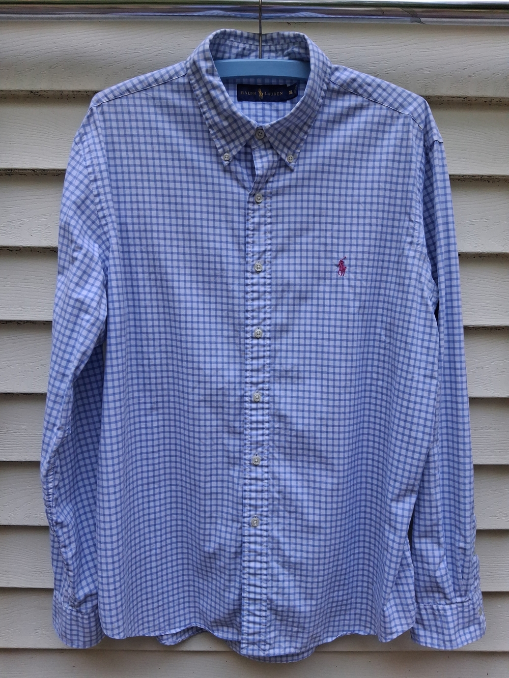 Ralph Lauren Men's 100% Cotton Check Blue/White Dress Shirt Button Down Size XL